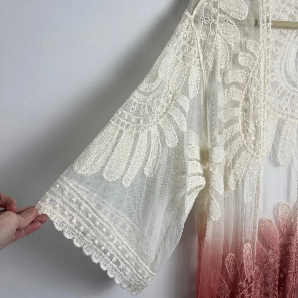 Alchemy Thread Large‎ Ombre Embroidered Lace Bohemian Kimono Cardigan Duster